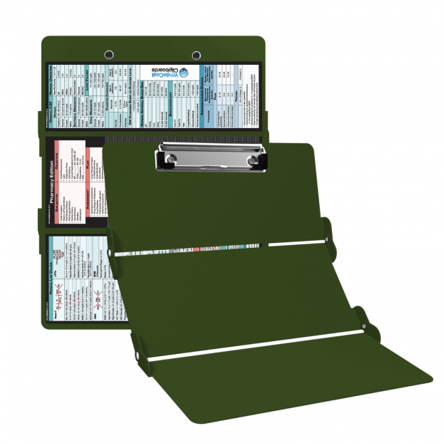 WhiteCoat Clipboard® Trifold - Army Green Pharmacy Edition